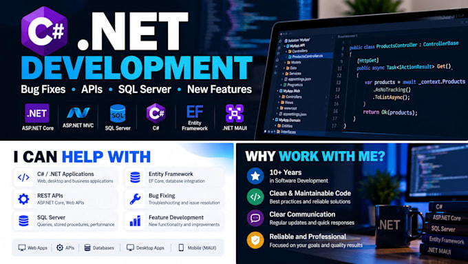 develop or fix applications, apis, and sql databases