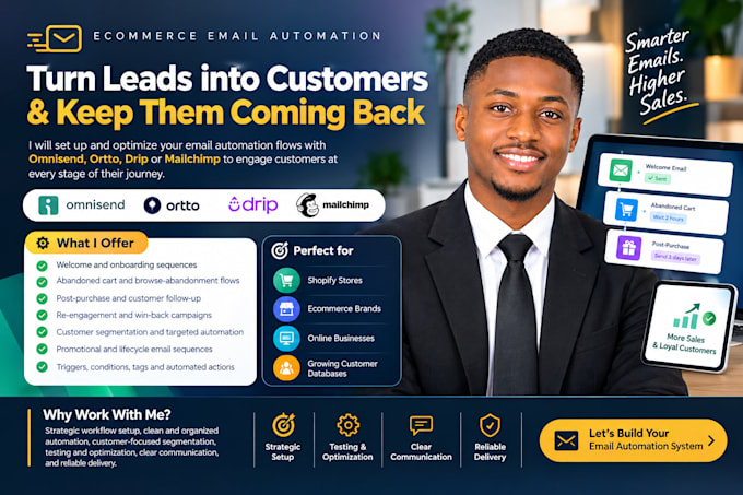 set up omnisend, ortto, drip and mailchimp ecommerce automation flows