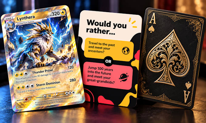 develop board game design card game art, party card frame design tabletop game