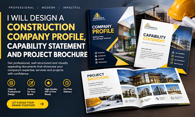 design a construction company profile, capability statement and project brochure