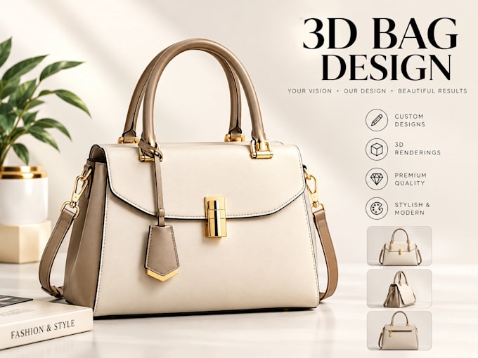 3d bag design, 3d modeling and realistic rendering