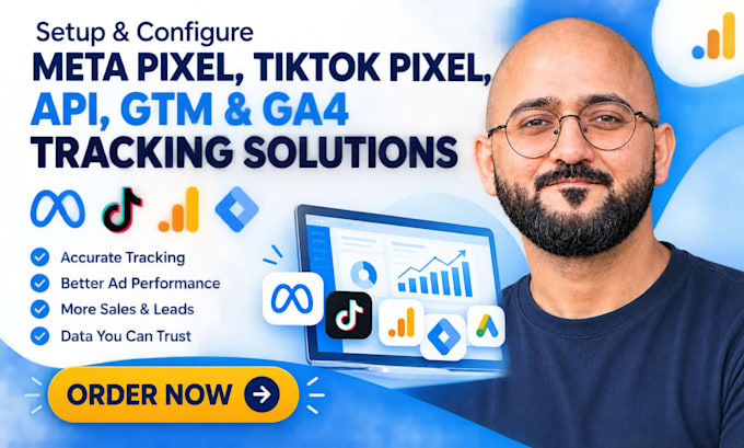 setup meta pixel, facebook pixel, tiktok pixel,API, GTM,ga4, google ads tracking