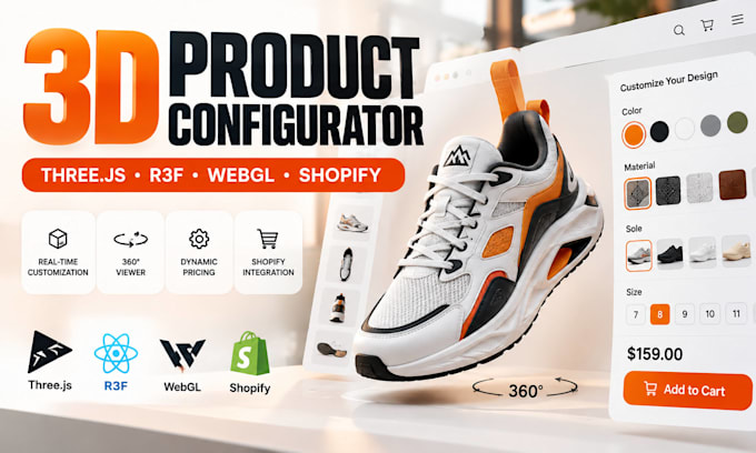 build 3d product configurator 360 viewer threejs r3f webgl glb ecommerce website