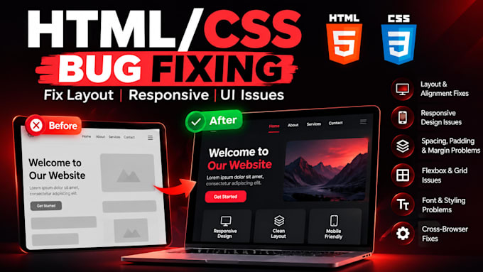 fix HTML CSS bugs and responsive website issues