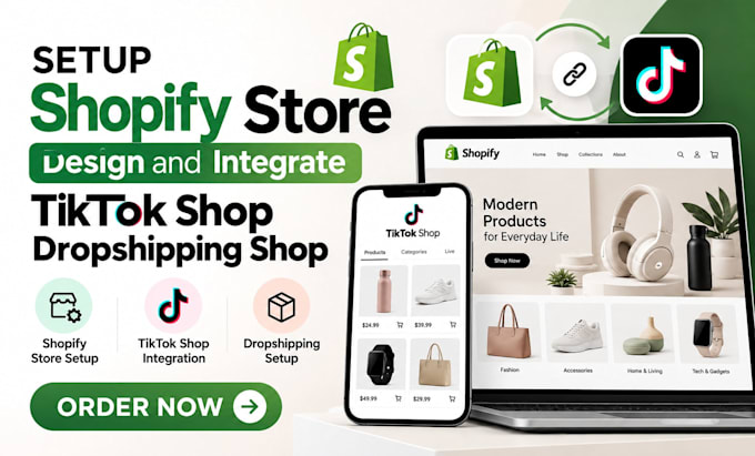 setup shopify store design and integrate tiktok shop dropshipping shop