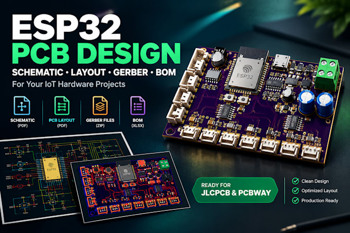 design pcb schematic and layout with gerber bom for esp32 iot hardware projects