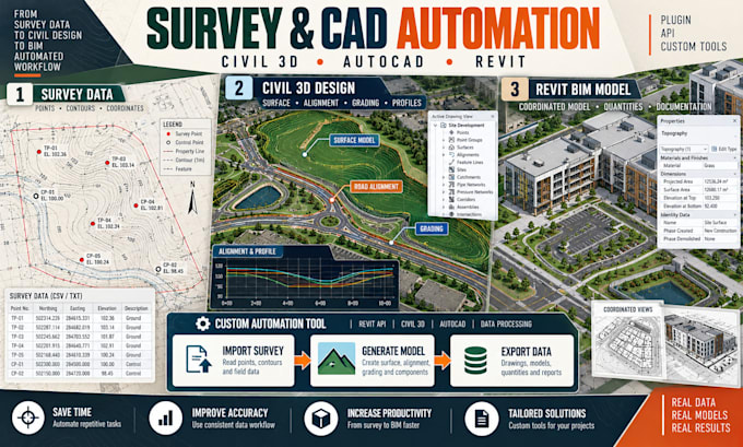 develop custom civil 3d plugin autocad addin revit API and survey automation