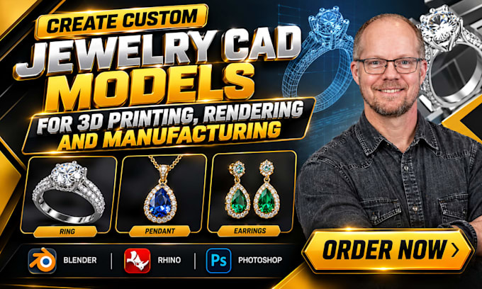 create custom jewelry cad models for 3d printing, rendering and manufacturing