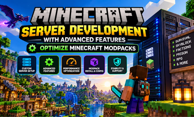 develop a minecraft server with advance feautures optimize minecraft modpacks