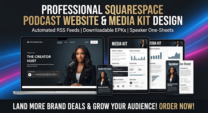 do custom squarespace podcast website, epk, media kit