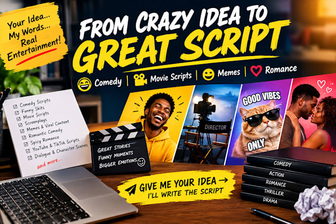 write creative comedy script, funny meme, movie script, spicy romance script