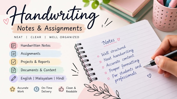 do handwritten notes, handwriting and typing work