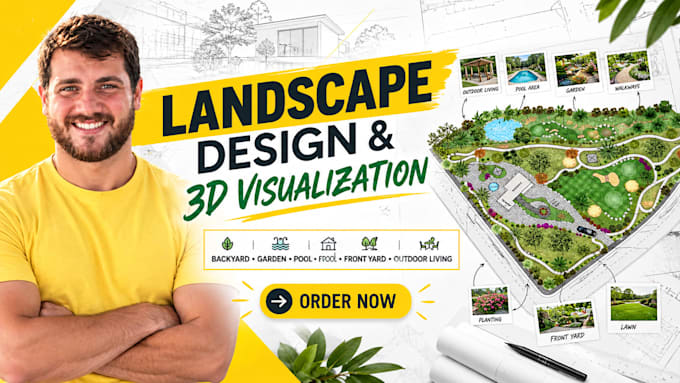 design landscape, backyard, garden, kitchen, frontyard, pool and render images