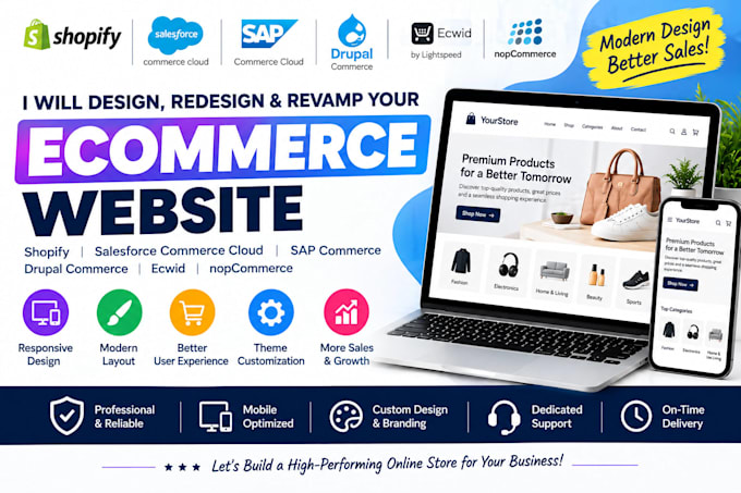 design shopify salesforce sap commerce drupal ecwid nopcommerce redesign website