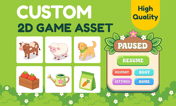 create 2d game items, props, and icons in cartoon style