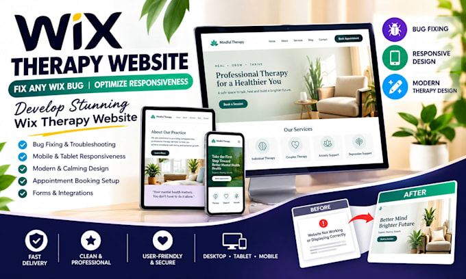 fix any wix bug optimize responsiveness develop stunning wix therapy website