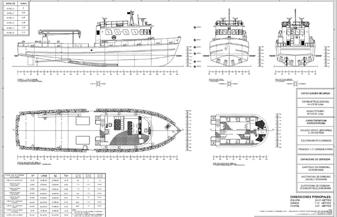 design ship floor plan and elevation, ship technical drawing, boat building plan