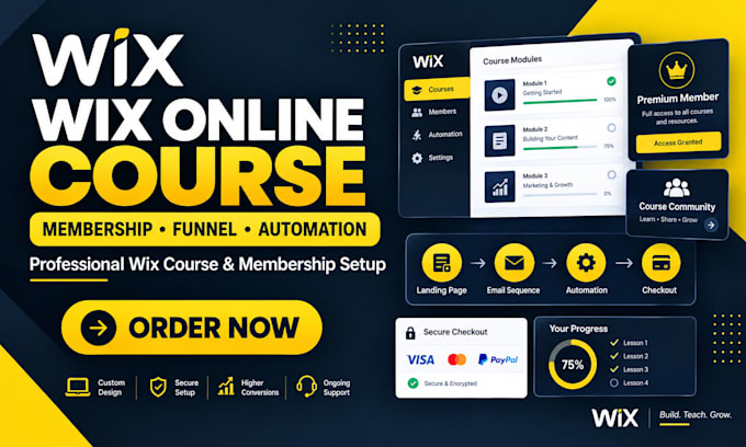 create wix online course website, sales funnel, membership setup, wix studio