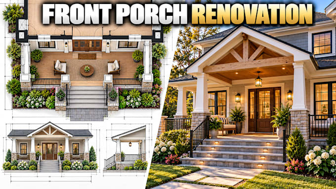 create front porch renovation plans with detailed 3d views