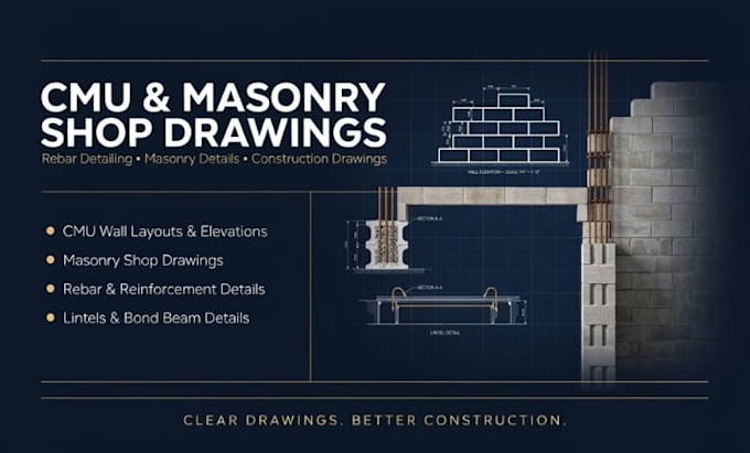 create cmu and masonry shop drawings, rebar and construction details