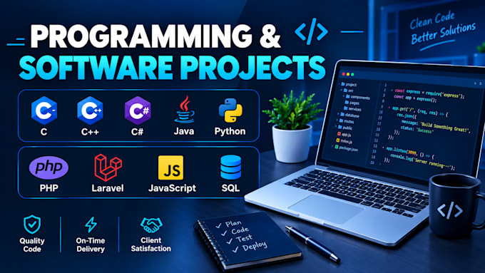 develop programming projects in c cpp java python php react and sql