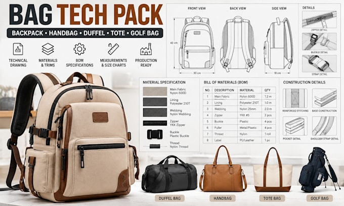 design bag tech pack, backpack, handbag, duffel bag, tote tech pack