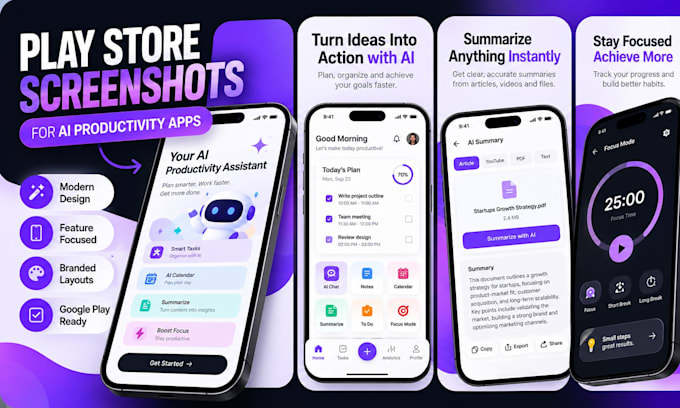 design play store screenshots for ai productivity apps