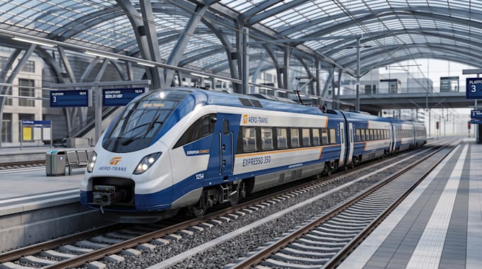 create 3d train design, train station, trainz model, railway render, 3d printing