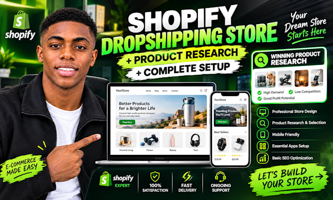 build shopify dropshipping store with winning product research and setup