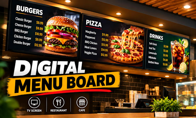 design digital menu board and TV screen menu for restaurants