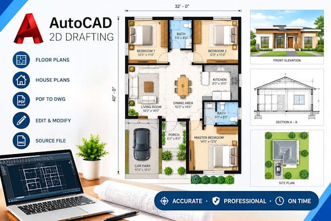 create autocad 2d drawings, floor plans, cad drafting and technical plans
