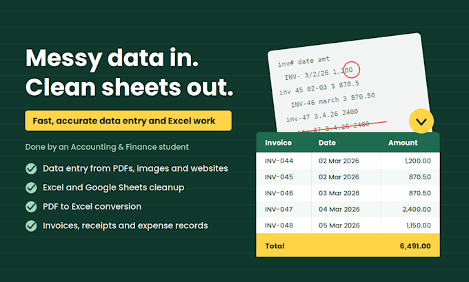 do fast and accurate data entry, excel data cleanup, and pdf to excel
