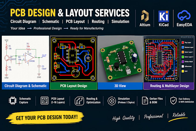 pcb layout circuit diagram simulation routing schematic altium kicad easyeda