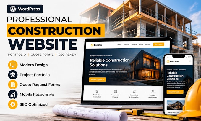 build wordpress construction website with portfolio and quote request forms