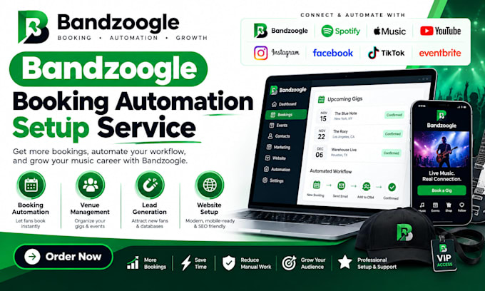 bandzoogle booking automation setup musicians venue gig lead generation website