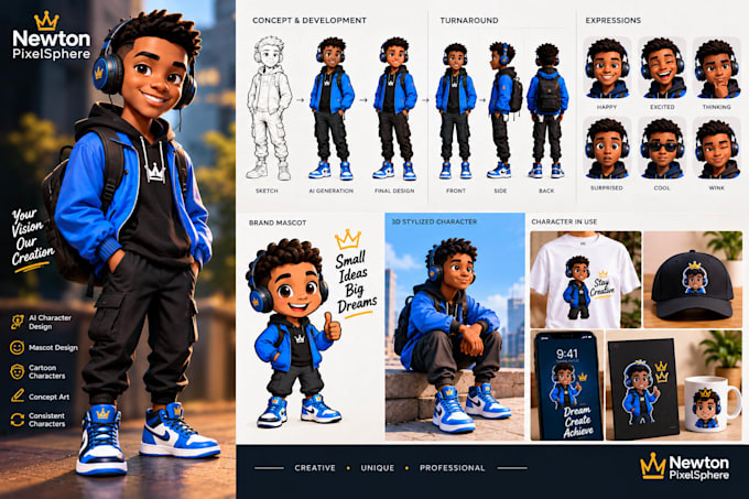 create ai character design mascot and cartoon concept art consistent character