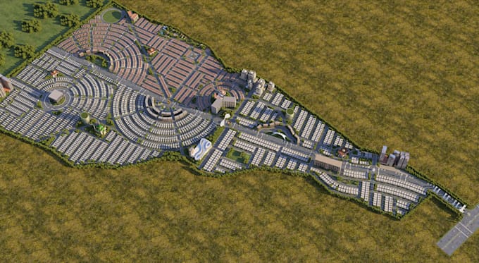 render society masterplan, housing plot layout, mixed use site subdivision plan