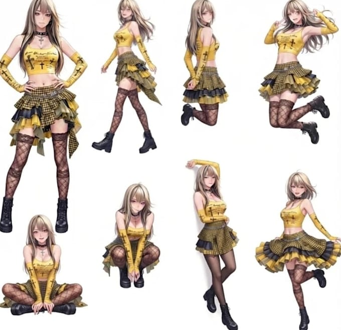 design anime character reference sheet and expression sheet