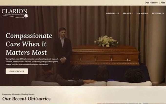 design redesign squarespace wix funeral webiste memorial website casket website