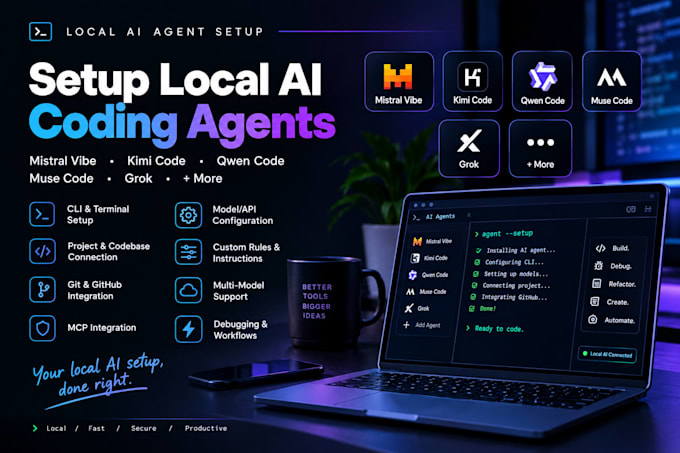 setup local ai agent muse code mistral vibe kimi code cli grok build qwen code