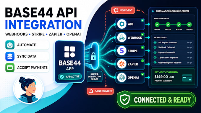 do base44 api integration base44 webhook base44 stripe integration zapier openai