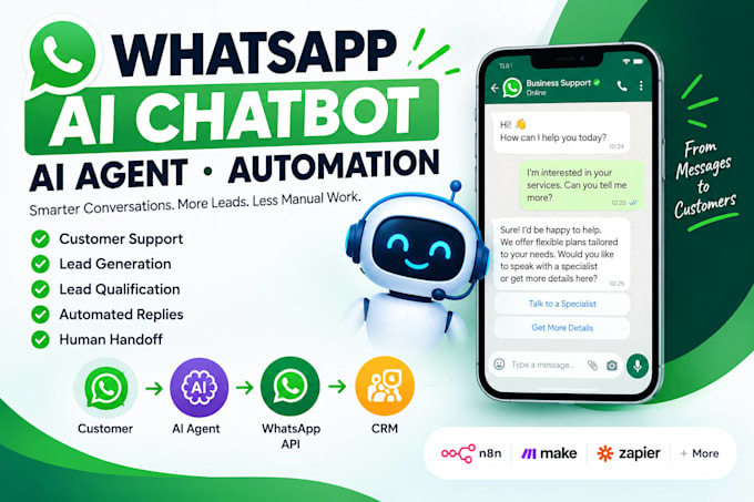 build whatsapp ai chatbot, ai agent and automation