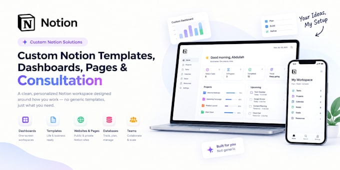 design custom notion template dashboard pages and consultation