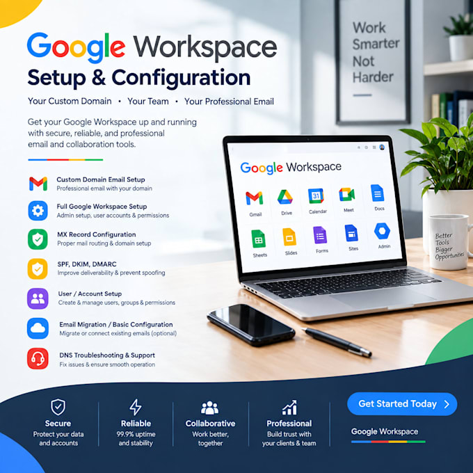 setup google workspace, custom domain email, mx, spf, dkim and dmarc