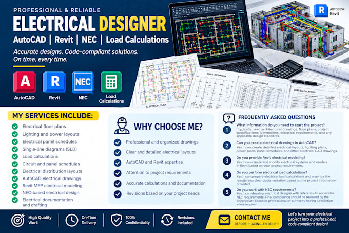 design electrical systems using autocad, revit, nec and load calculations