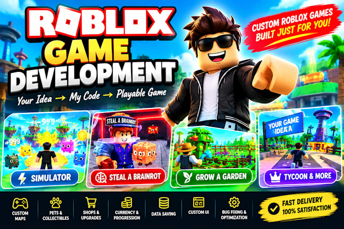 develop roblox full game, simulator, grow a garden or brainrot game