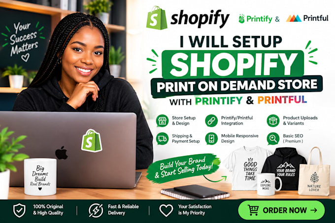 set up shopify print on demand store with printify printiful shopify website