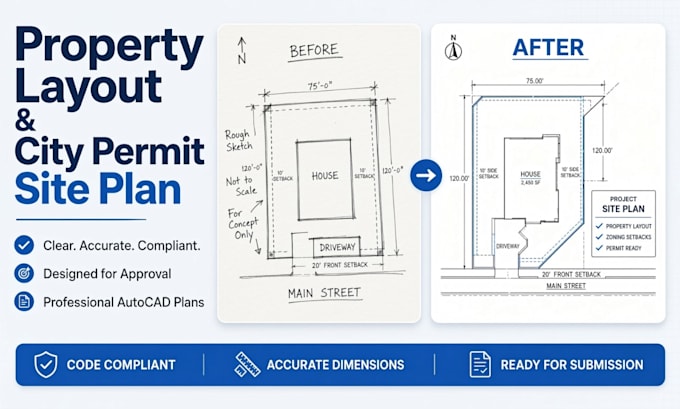draw site plan plot plan city permit property layout autocad