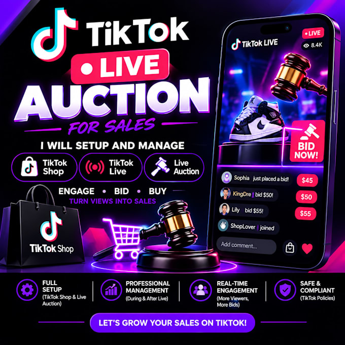 setup and manage tiktok shop, tiktok live and live auction
