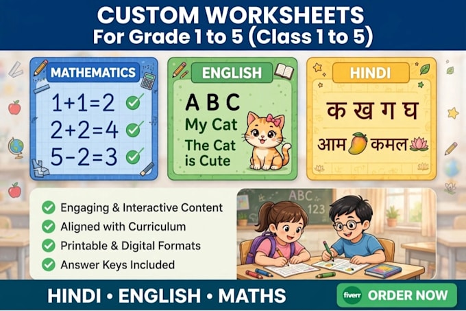 create custom worksheets hindi english maths grade 1 to 5